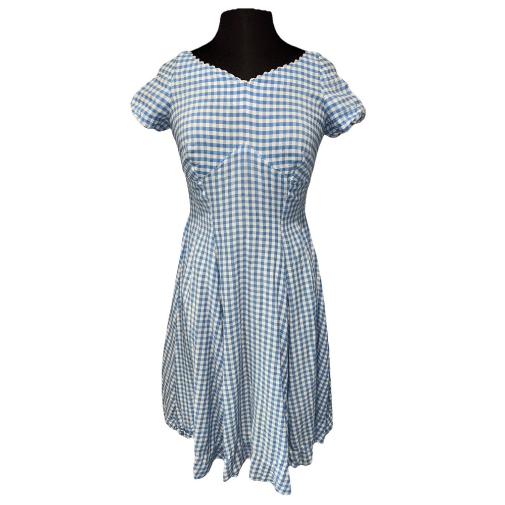 Vintage Blue White‎ Gingham Fit & Flare Dress 50s Retro Cottagecore Pinup READ